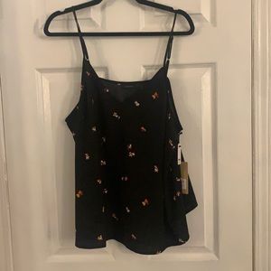 NWT black tank with floral detail